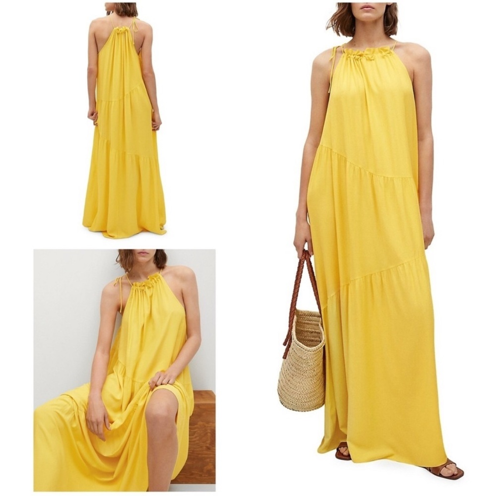 Mango Yellow Sleeveless Halter Maxi Sundress